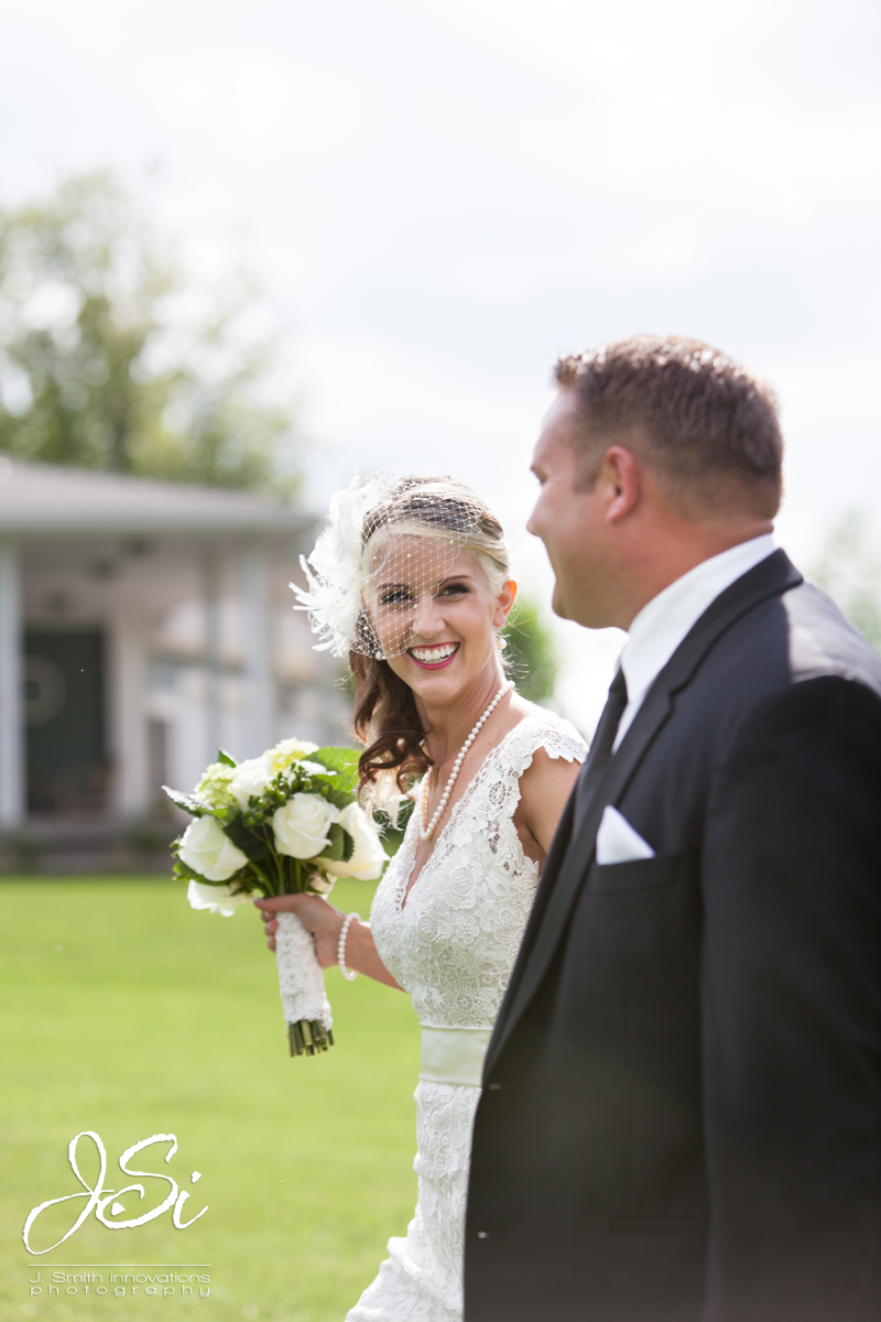 Olathe Kansas rustic outdoor wedding groom bride birdcage veil dress picture