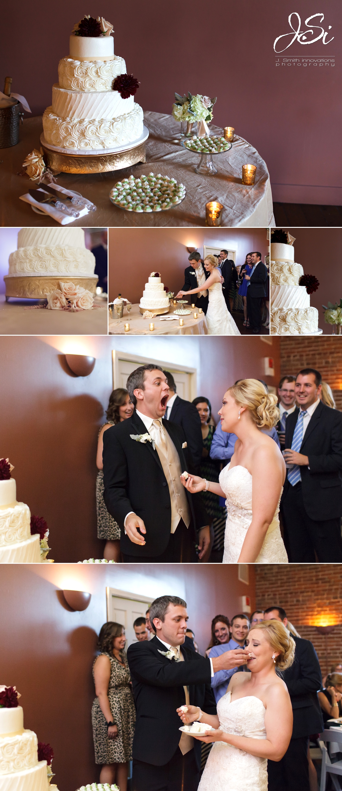Kansas City Westport Californos Wedding cake cutting reception picture