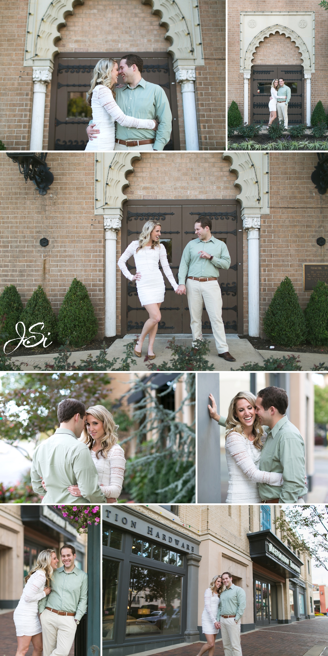 Kansas City Country Club Plaza playful engagement session picture