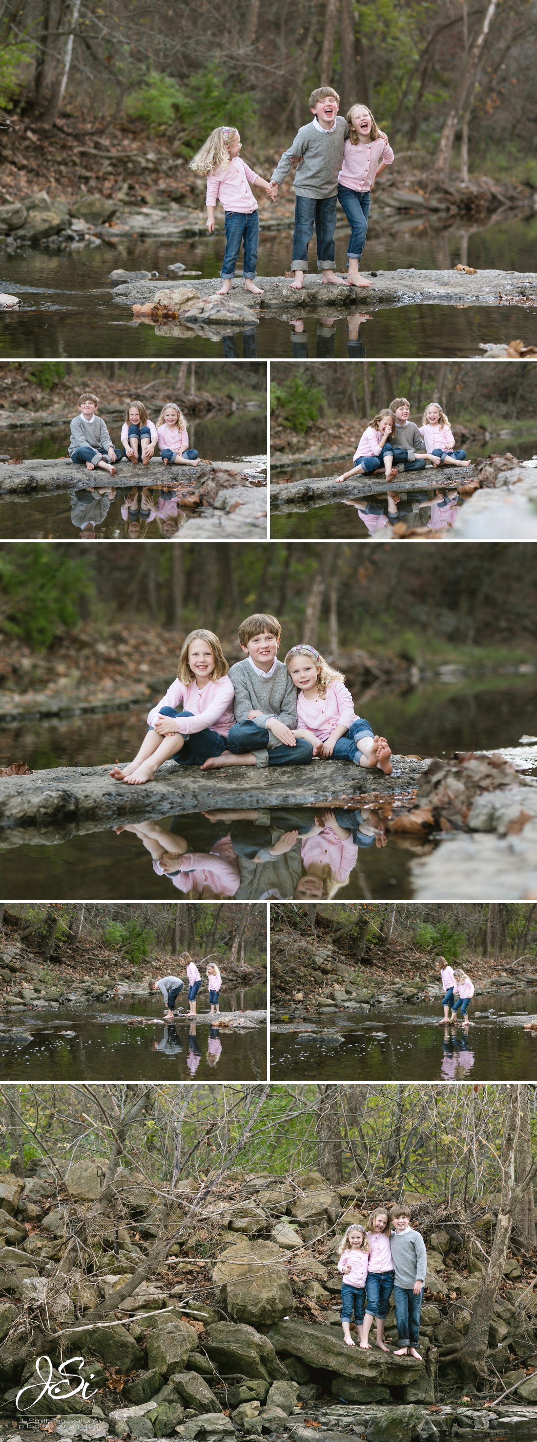 Shawnee Kansas silly fun outdoor creek childrens portrait session photo