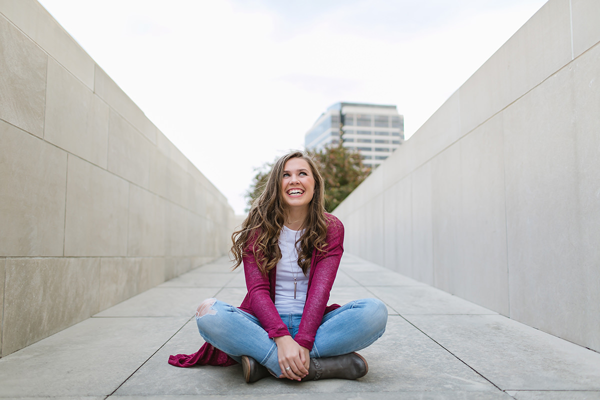KC happy senior girl sitting smiling photo