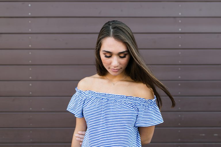 KC senior photographer calm flowing hair head shot of senior