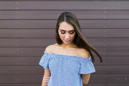 KC senior photographer calm flowing hair head shot of senior